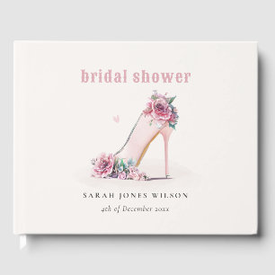 Soft Blush Pink High Heels Floral Bridal Shower Guest Book