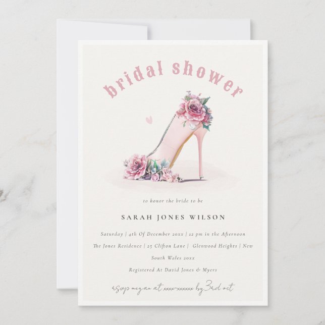 Soft Blush Pink High Heels Floral Bridal Shower Invitation (Front)