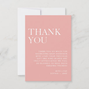 Soft Blush Pink Minimalist Baby Shower Thank You Card