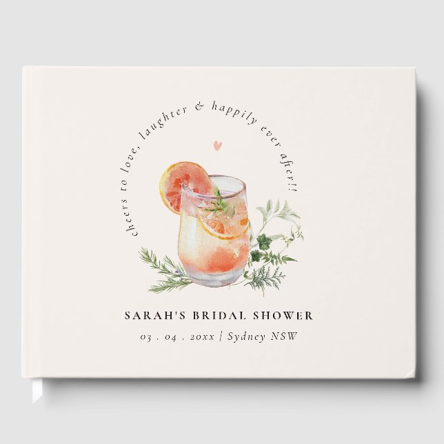 Soft Blush Pink Orange Cocktail Bridal Shower  Guest Book (Front)