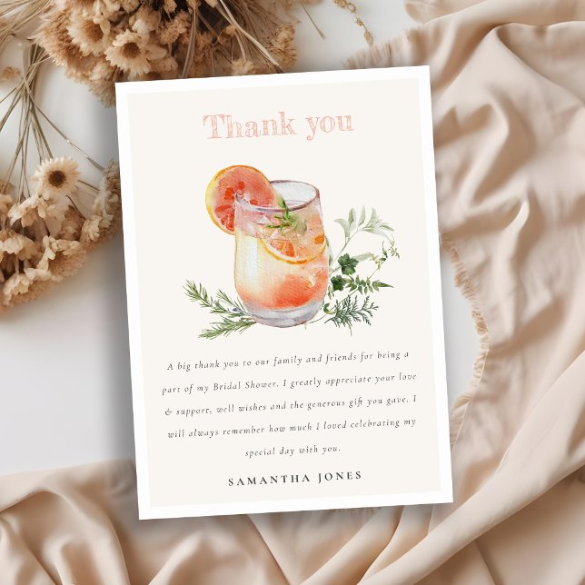 Soft Blush Pink Orange Cocktail Bridal Shower  Thank You Card (Creator Uploaded)