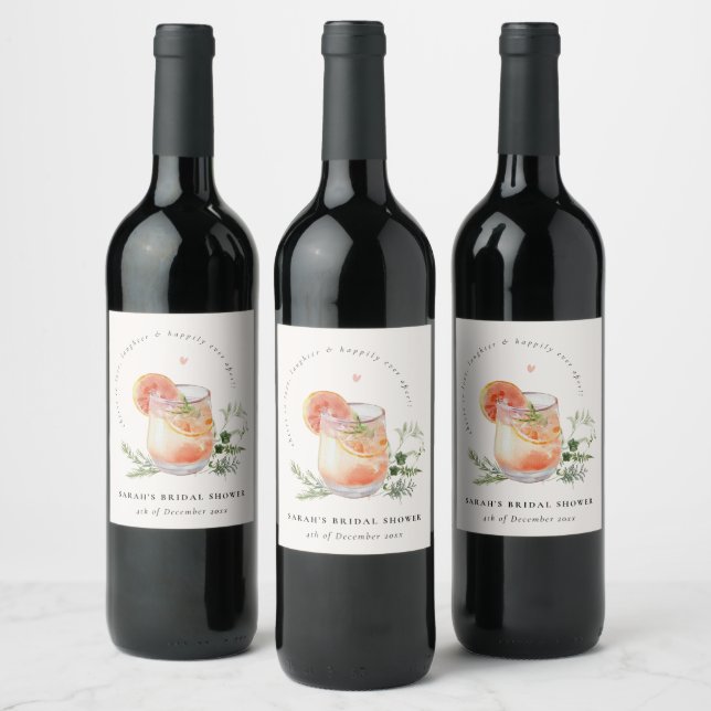Soft Blush Pink Orange Cocktail Bridal Shower  Wine Label (Bottles)