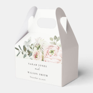 Soft Blush Pink Peonies Eucalyptus Foliage Wedding Favour Box