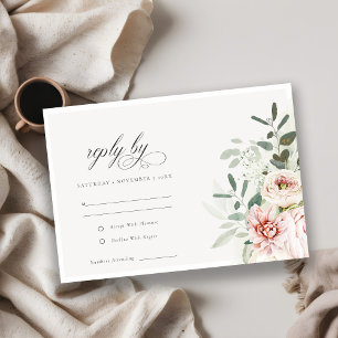 Soft Blush Pink Peonies Eucalyptus Foliage Wedding RSVP Card