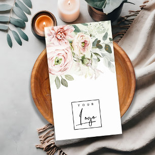 Soft Blush Pink Peony Leafy Botanical Floral Logo Business Card