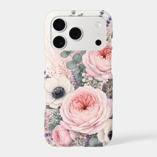 Soft Blush Pink Peony & White Anemone Watercolor