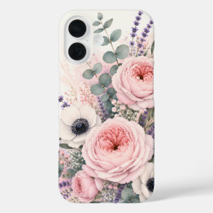 Soft Blush Pink Peony & White Anemone Watercolor iPhone 16 Case