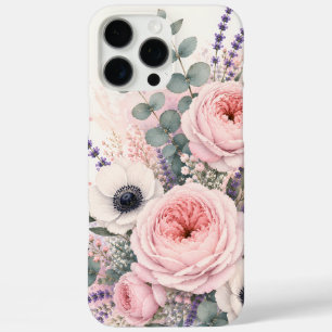 Soft Blush Pink Peony & White Anemone Watercolor iPhone 16 Pro Max Case