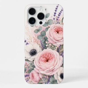 Soft Blush Pink Peony & White Anemone Watercolor iPhone 16 Pro Max Case