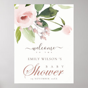 SOFT BLUSH PINK ROSE FLORAL BABY SHOWER WELCOME POSTER