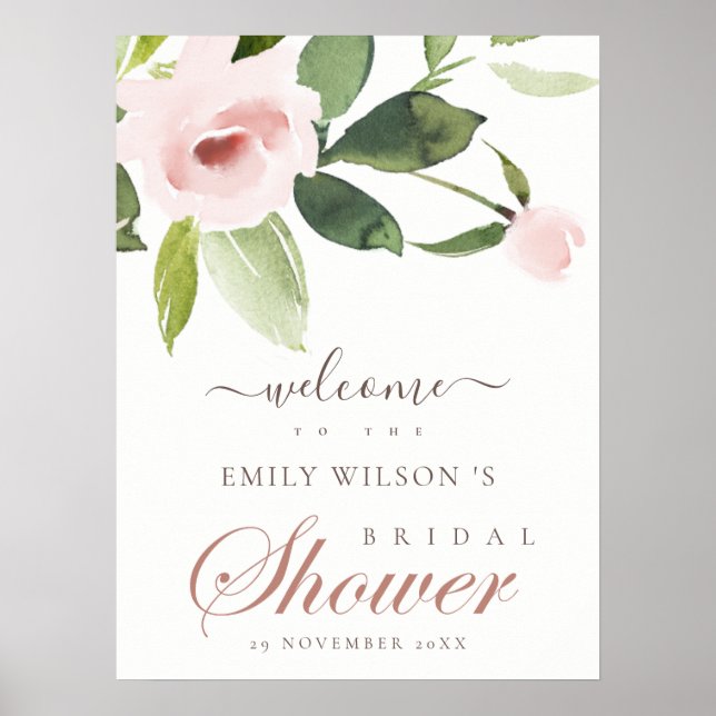 SOFT BLUSH PINK ROSE FLORAL BRIDAL SHOWER WELCOME POSTER (Front)