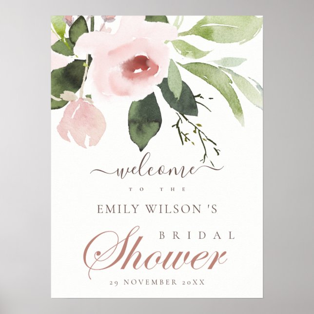 SOFT BLUSH PINK ROSE FLORAL BRIDAL SHOWER WELCOME POSTER (Front)
