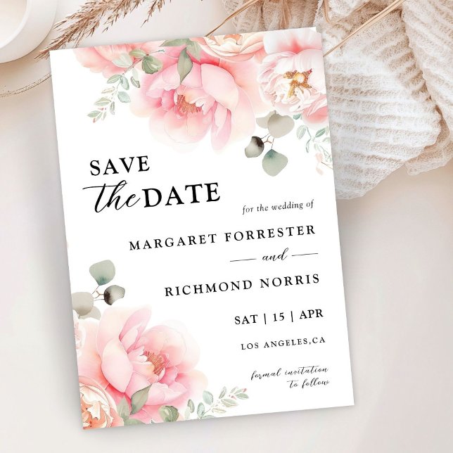 Soft Blush Pink Rose Floral Wedding Save The Date Invitation (Creator Uploaded)
