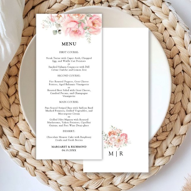 Soft Blush Pink Rose Garden Floral Wedding Menu (Creator Uploaded)