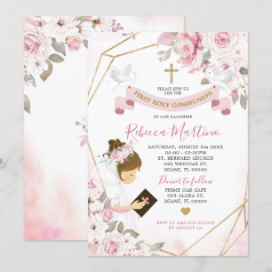 Soft Blush Pink Rose Girl First Holy Communion Invitation