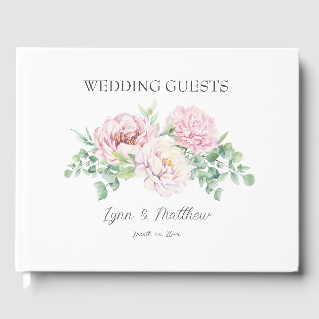 Soft Blush Pink Roses Elegant Floral Wedding Guest Book (Front)