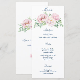 Soft Blush & Pink Roses, Elegant Floral Wedding Menu
