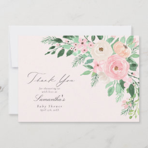 Soft Blush Pink Spring Floral Baby Shower Thank You Card