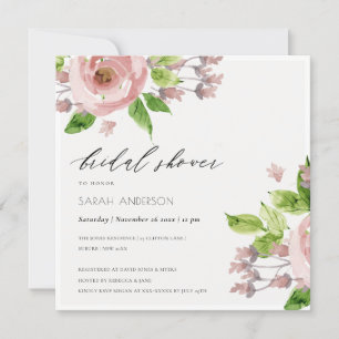 SOFT BLUSH PINK WATERCOLOUR FLORAL BRIDAL SHOWER INVITATION