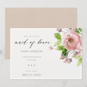 SOFT BLUSH PINK WATERCOLOUR FLORAL MAID OF HONOUR INVITATION
