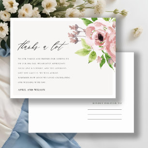 SOFT BLUSH PINK WATERCOLOUR FLORAL THANK YOU POSTCARD