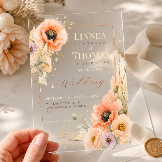 Soft Blush Poppy Elegant Editorial Wedding Acrylic Invitations (Creator Uploaded)