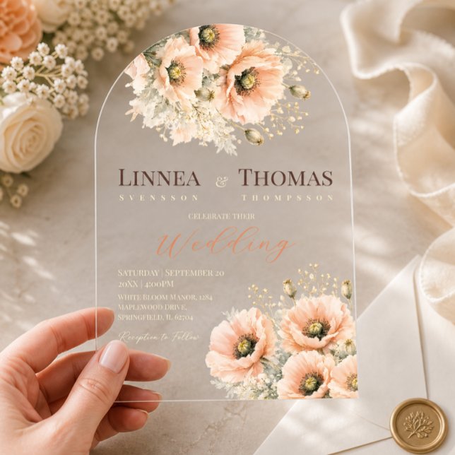 Soft Blush Poppy Elegant Editorial Wedding Acrylic Invitations (Creator Uploaded)