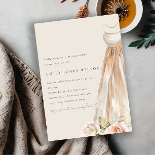 Soft Blush Rose Floral Bridal Dress Bridal Shower Invitation