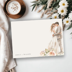 Soft Blush Rose Floral Couple Botanical Wedding Card
