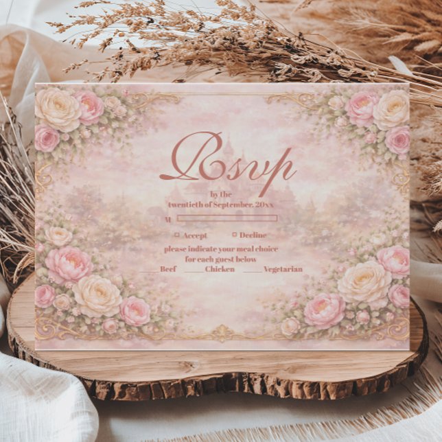 Soft Blush Rose Garden Quinceañera RSVP Card (Creator Uploaded)