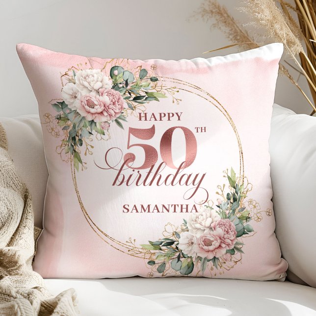 Soft Blush Rose Gold 50th Birthday Pillow Gift (Soft Blush Rose Gold 50th Birthday Pillow Gift)