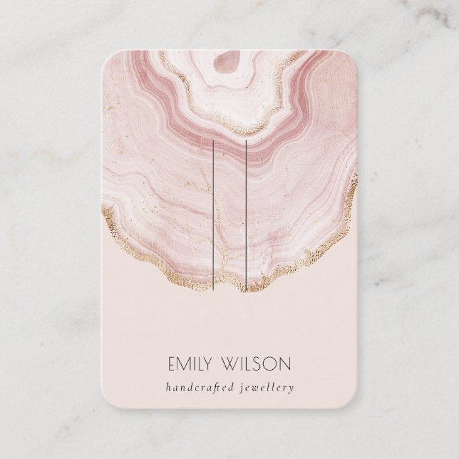 Soft Blush Rose Gold Agate Marble Hairpin Display Business Card (Front)