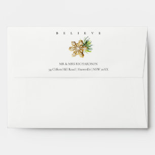 SOFT BLUSH ROSE PINK CHRISTMAS ORNAMENT BELIEVE ENVELOPE