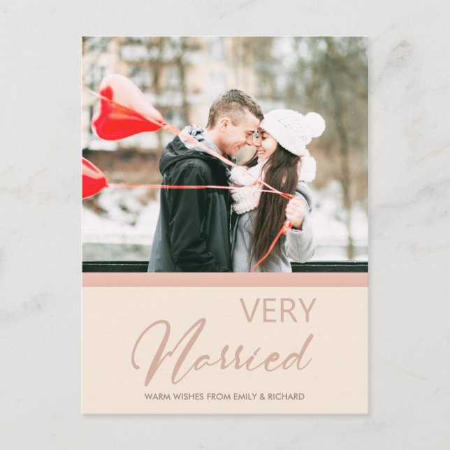 SOFT BLUSH ROSE PINK CHRISTMAS VERY MARRIED PHOTO HOLIDAY POSTCARD (Front)