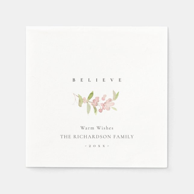 SOFT BLUSH ROSE PINK MINIMAL CALLIGRAPHY BELIEVE NAPKIN (Front)