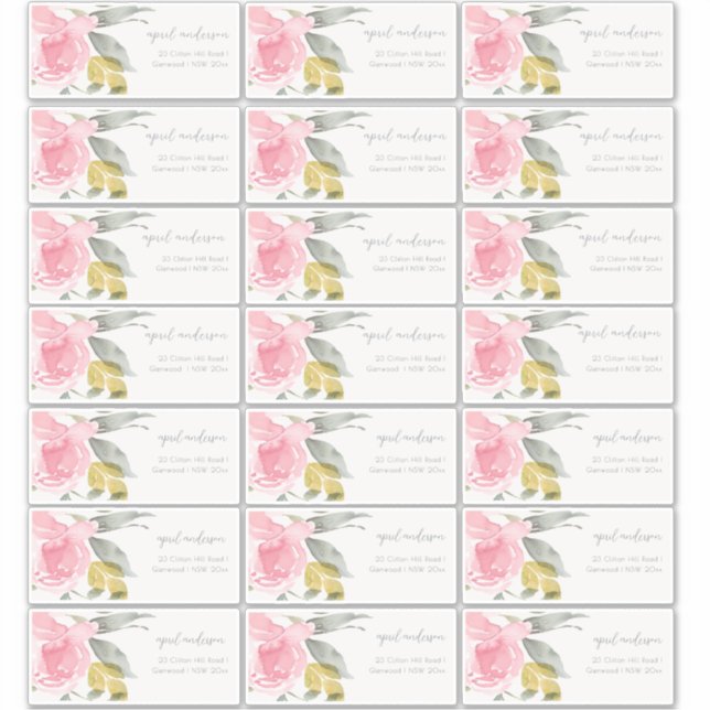 Soft Blush Rose Watercolor Floral Guest Address (Front)