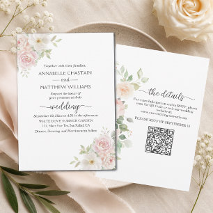 Soft Blush Roses All in One QR Code Wedding  Invitation