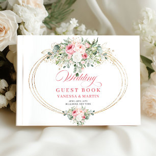 Soft blush roses gold greenery boho chic wedding   guest book