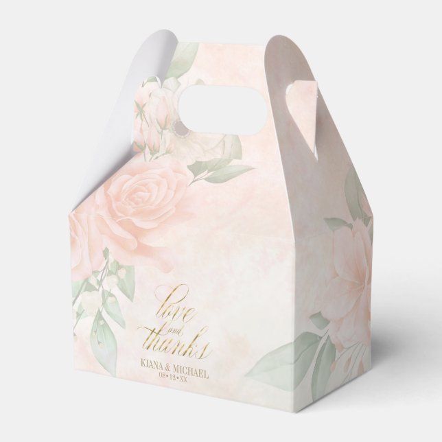 Soft Blush Roses Love & Thanks ID828 Favour Box (Front Side)