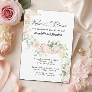 Soft Blush Roses Rehearsal Dinner Wedding Invitation