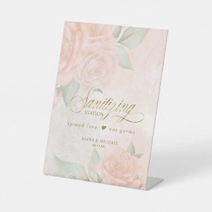 Soft Blush Roses Sanitising Station D828 Pedestal  Pedestal Sign
