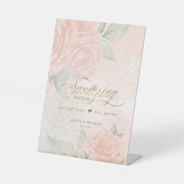 Soft Blush Roses Sanitising Station D828 Pedestal  Pedestal Sign (Front)