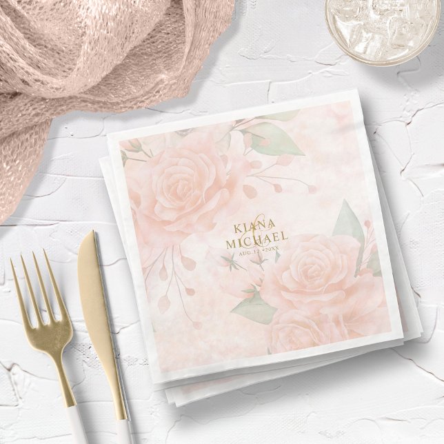 Soft Blush Roses V1 ID828 Paper Dinner Napkins (Creator Uploaded)