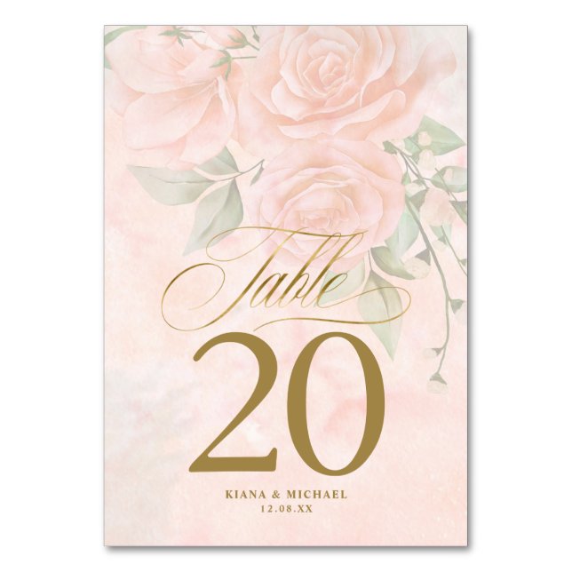 Soft Blush Roses Wedding ID828 Table Number (Front)