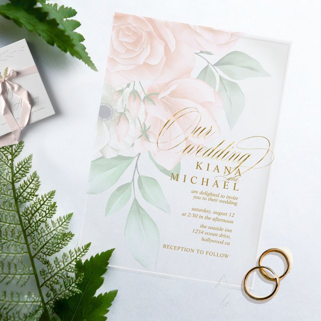 Soft Blush Roses Wedding Transparent ID828 Acrylic Invitations (Creator Uploaded)