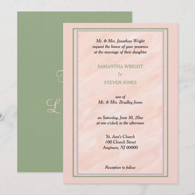 Soft Blush Sage Green Wedding Invitation (Front/Back)