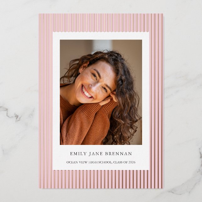 Soft Blush Stripes Graduation Announcement (Front)