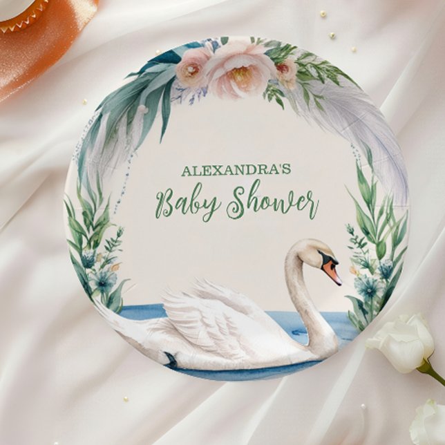 Soft Blush Swan Princess Baby Shower Paper Plate (Creator Uploaded)