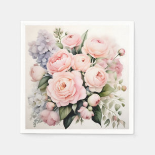 Soft Blush Watercolor Bouquet with Roses Peonies Napkin