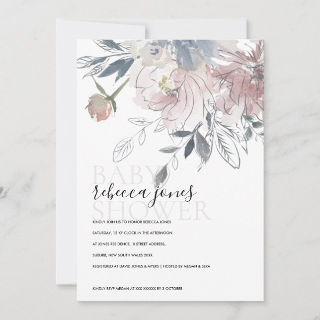 SOFT BLUSH WATERCOLOR FLORAL BABY SHOWER INVITE (Front)